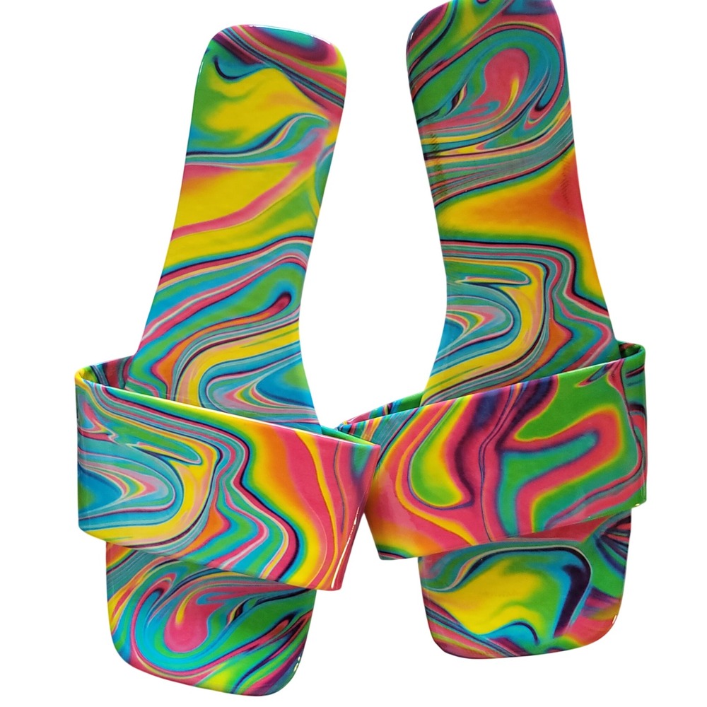 Womens Colorful Swirl Slide Sandals Size‎ 42 Flat Slip On Pool Beach Shoes
